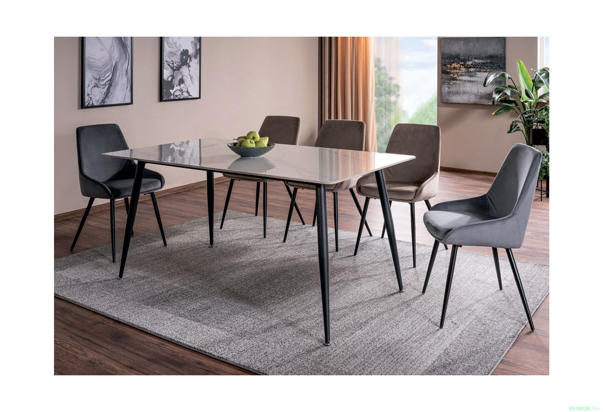 Fotografia 8 - Stôl Rion 160x90 mramorový efekt, biely / čierny mat