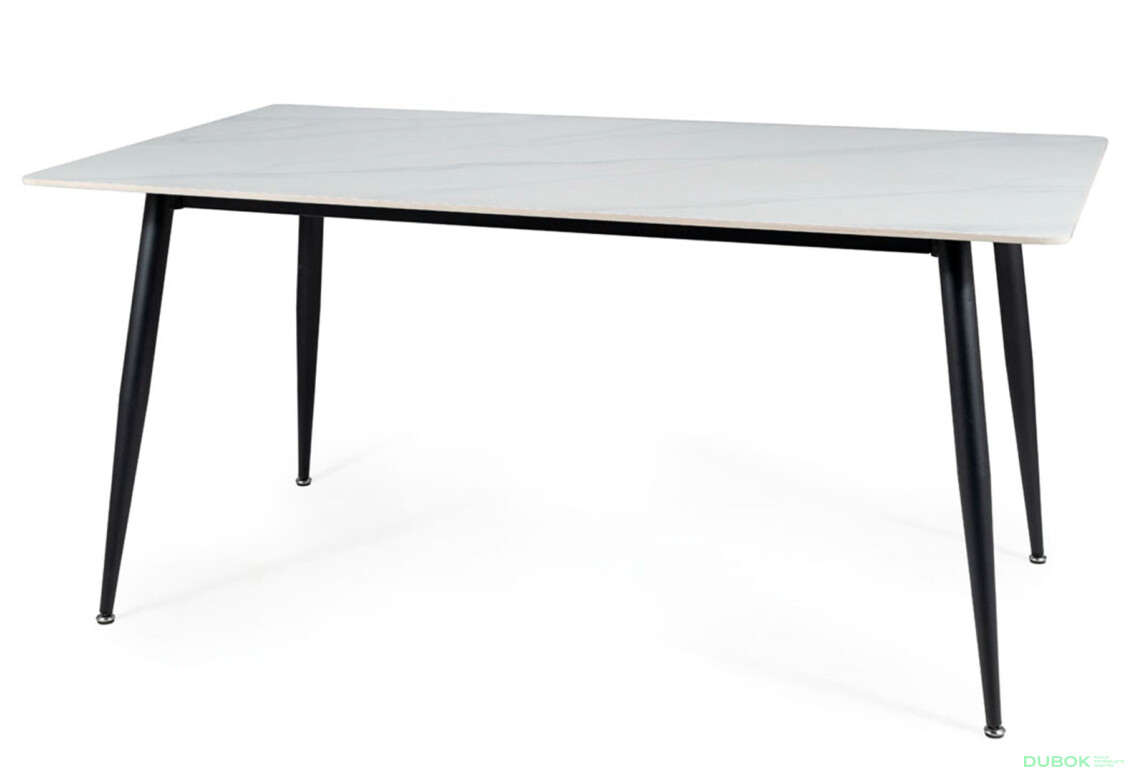 Stôl Rion 160x90 mramorový efekt, biely / čierny mat