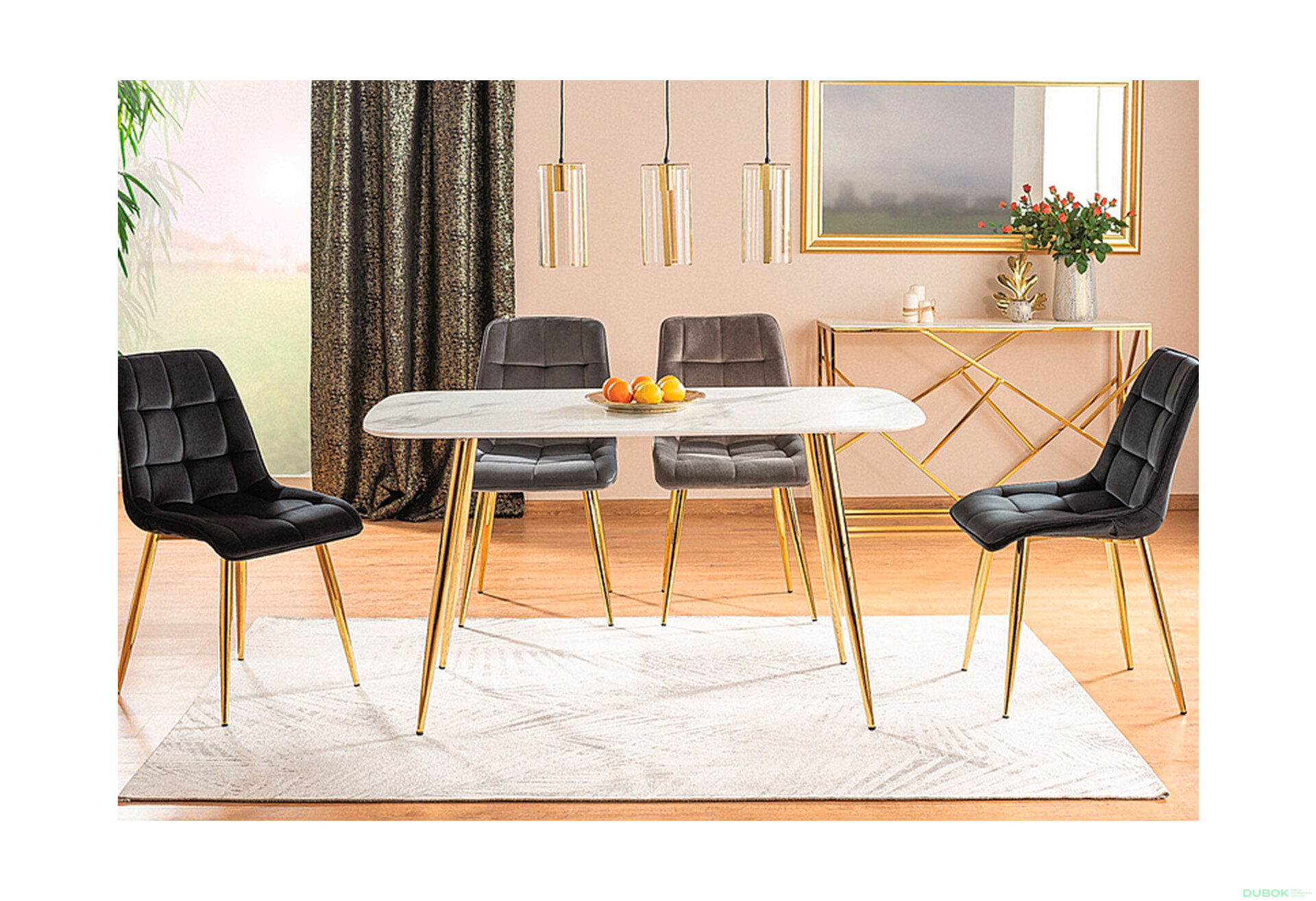 Fotografia 1 - Stôl Ceres 140x80 + 4 stoličky Chic Velvet Bluvel čierny / šedý
