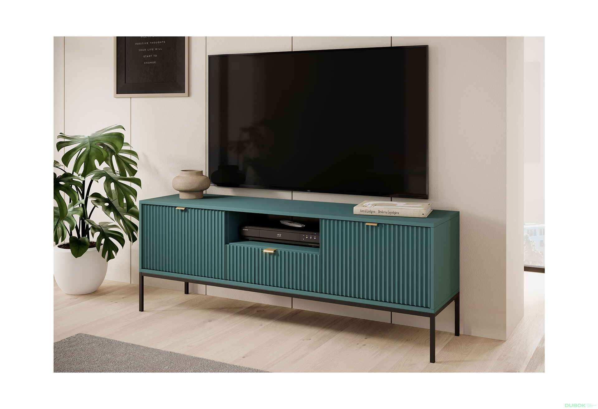 Fotografia 4 - TV stolík RTV154 zelený Nova Čierne nohy / zlatý úchytky