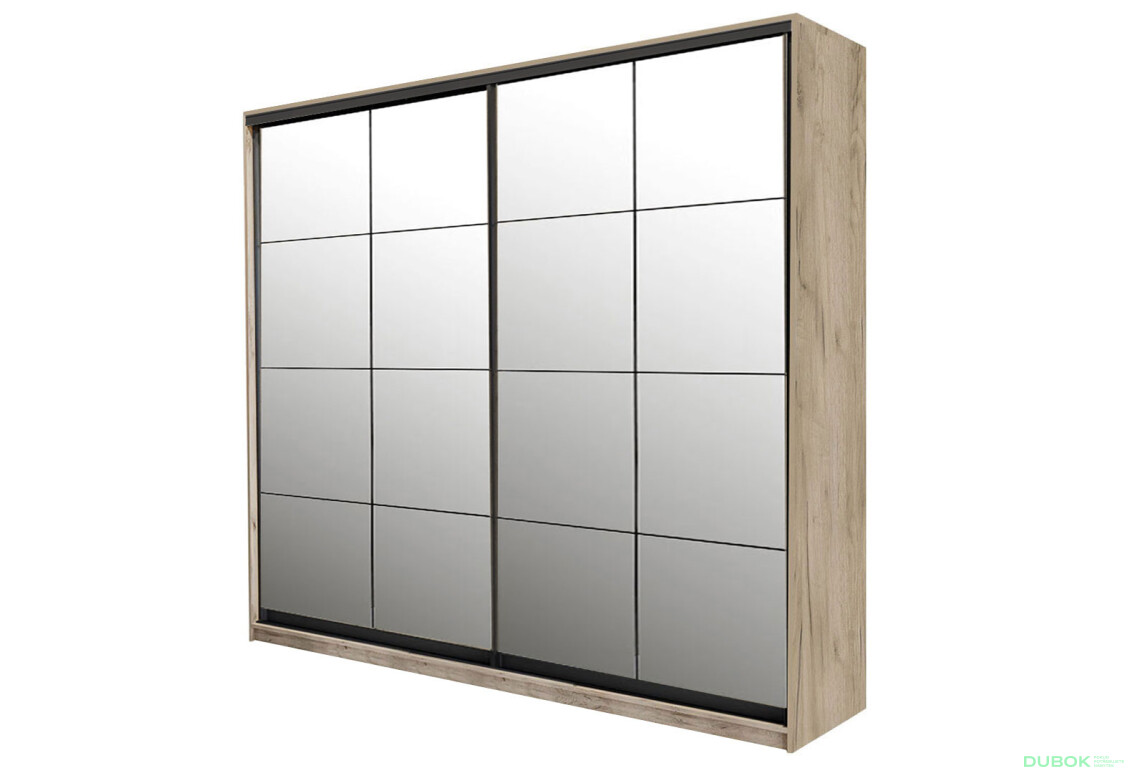 Skriňa s posuvnými dverami 2 zrkadlá 180x240x60 cm W Loft Lines BL Dub kraft sivý