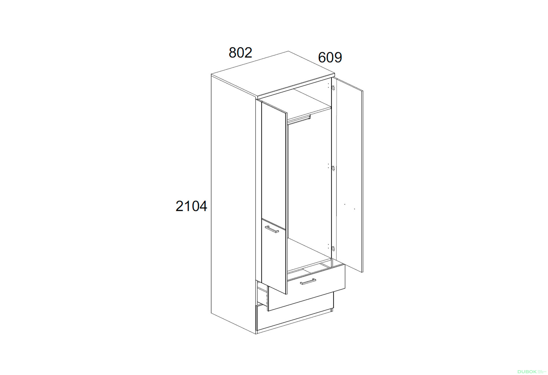 Skriňa dvojdverová s 2 zásuvkami Doorset Dub navarra - Fotografia 2 Fotografia 2 - Skriňa dvojdverová s 2 zásuvkami Doorset Dub navarra