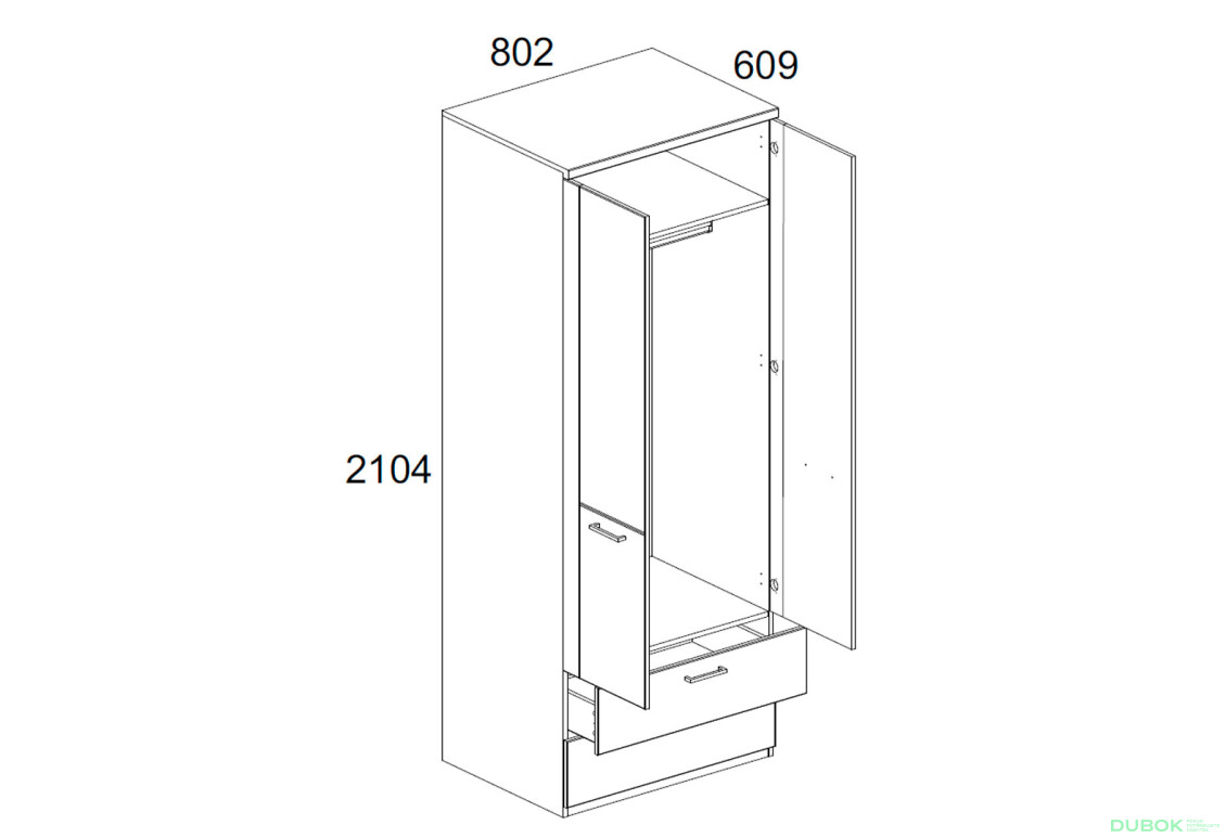 Skriňa dvojdverová s 2 zásuvkami Doorset Dub navarra - Fotografia 2 Fotografia 2 - Skriňa dvojdverová s 2 zásuvkami Doorset Dub navarra