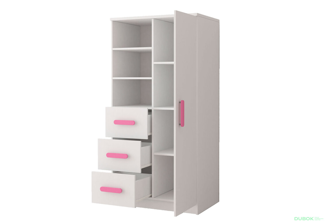 Fotografia 2 - Regál 80 3S1D Šmyk biela, úchytky ružový Idczak meble