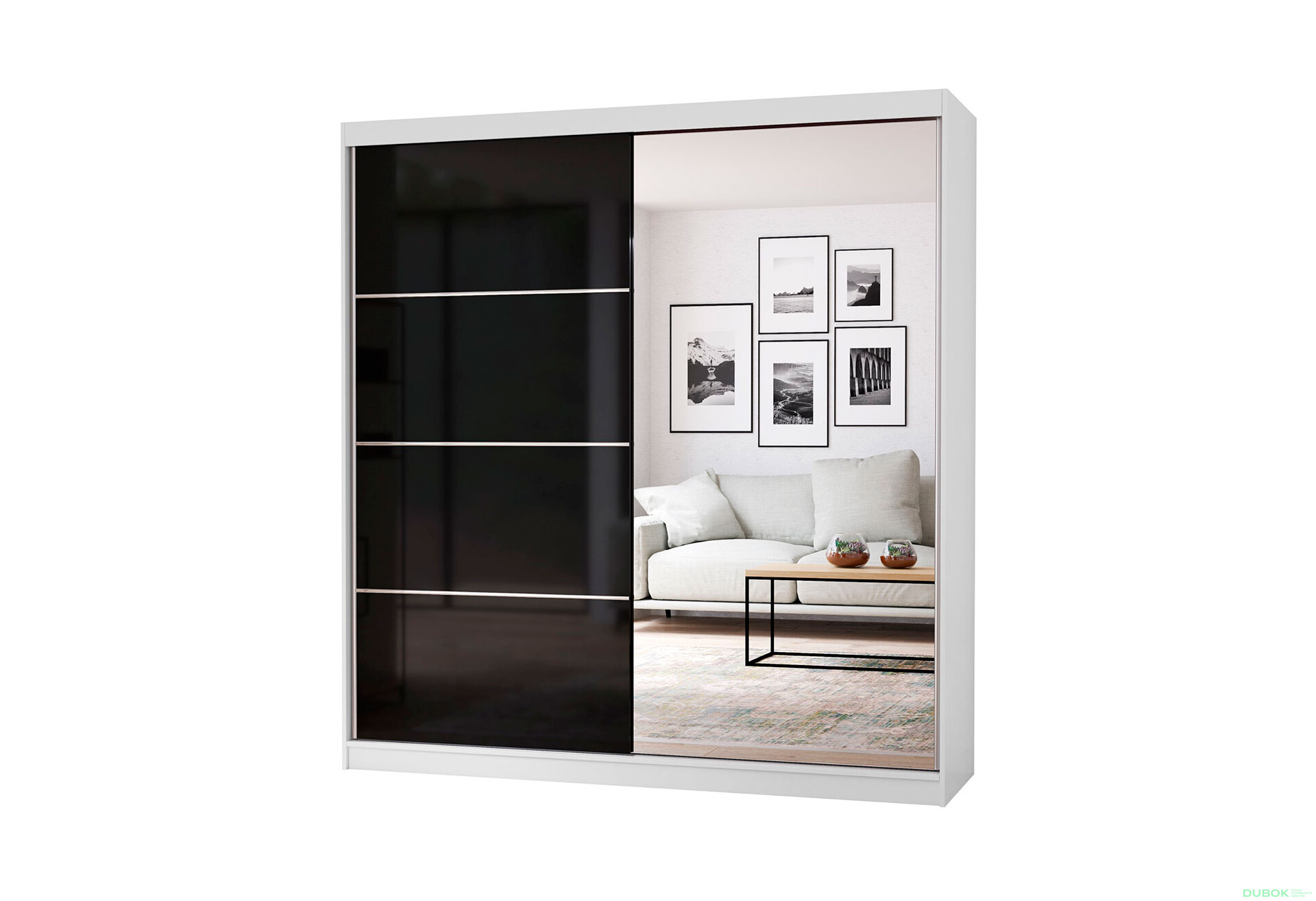 Fotografia 1 - Skriňa Multi 31, 203 biela + fasáda čierny lesk + zrkadlo