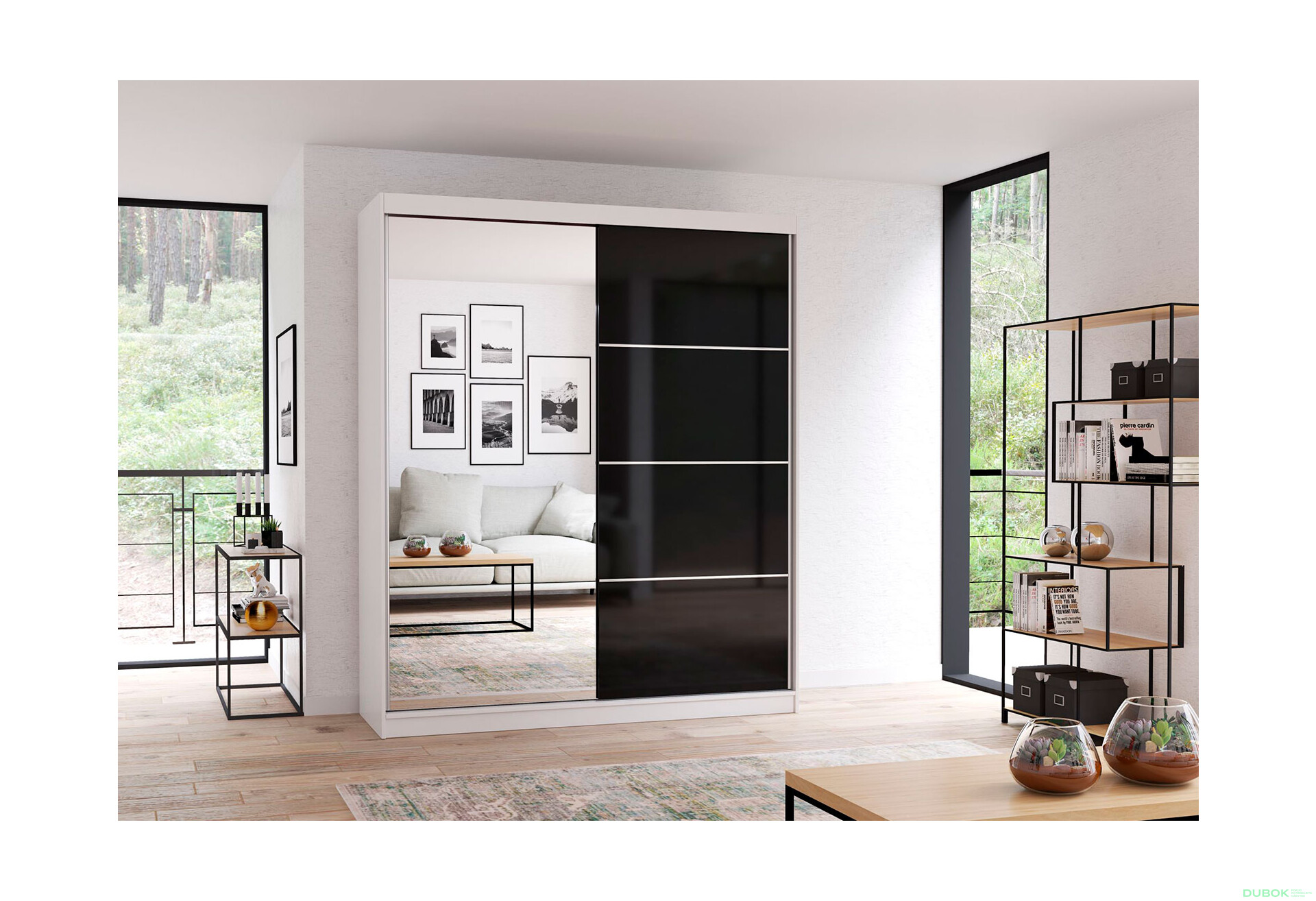 Fotografia 2 - Skriňa Multi 31, 203 biela + fasáda čierny lesk + zrkadlo