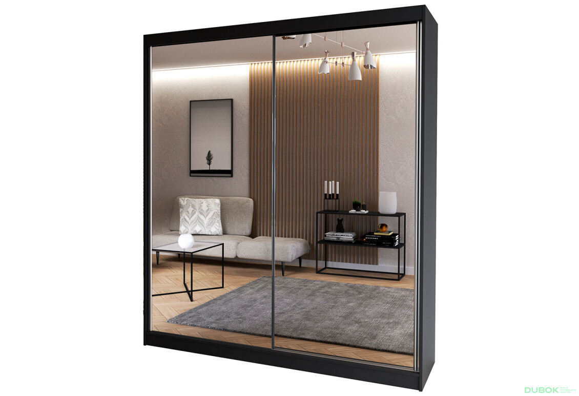 Skriňa Multi 20, 183 čierna + fasáda biely lesk + zrkadlo