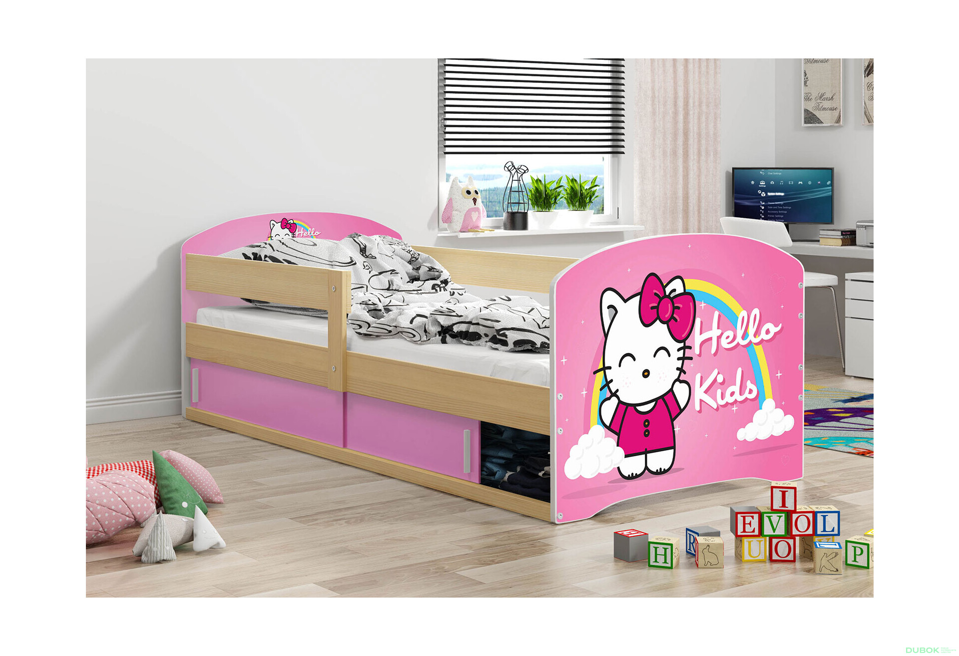 Posteľ Luki 1 borovica Hello Kids 80x160 cm s roštom, matracom - Fotografia 2 Fotografia 2 - Posteľ Luki 1 borovica Hello Kids 80x160 cm s roštom, matracom