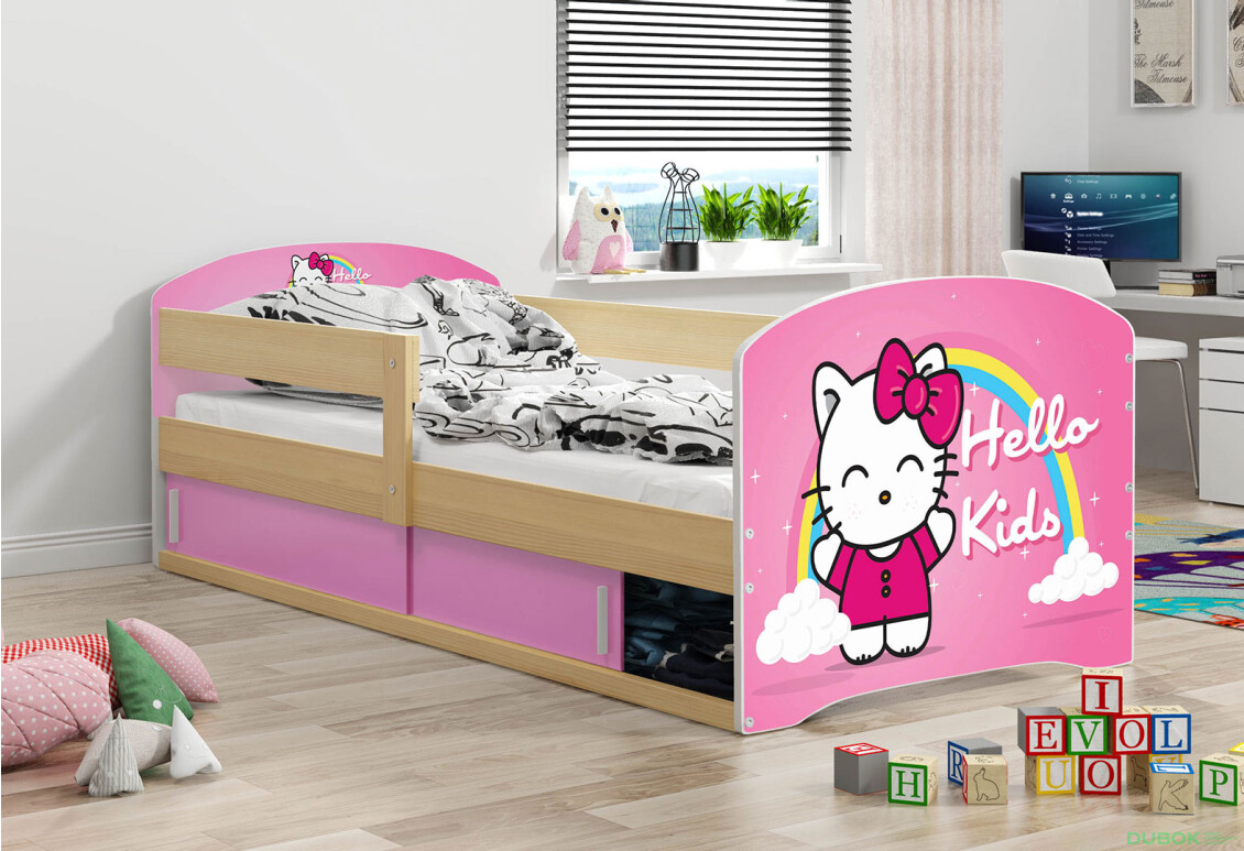 Posteľ Luki 1 borovica Hello Kids 80x160 cm s roštom, matracom - Fotografia 2 Fotografia 2 - Posteľ Luki 1 borovica Hello Kids 80x160 cm s roštom, matracom