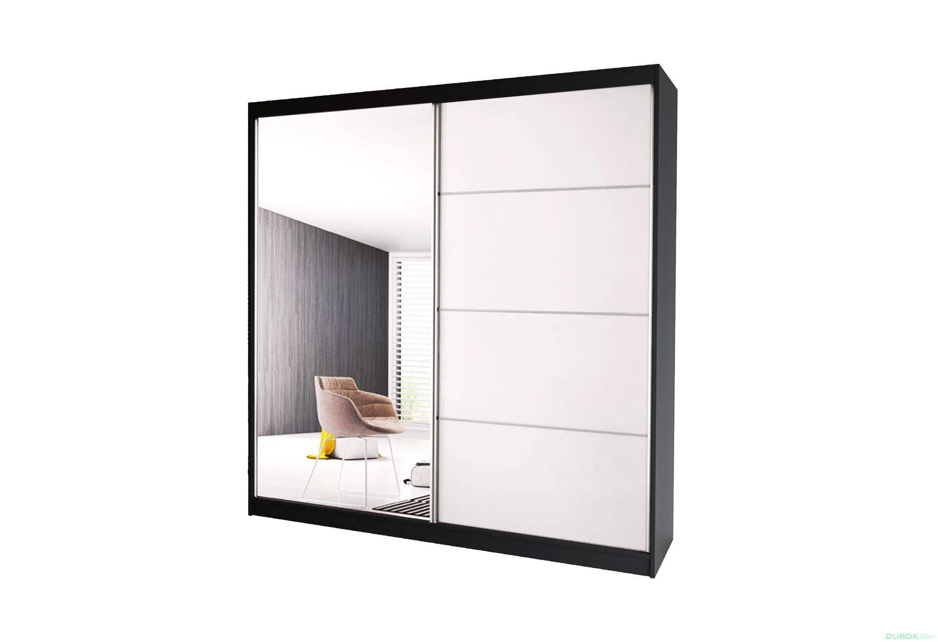 Fotografia 1 - Skriňa Multi 35, 183 čierna + fasáda biely lesk + zrkadlo