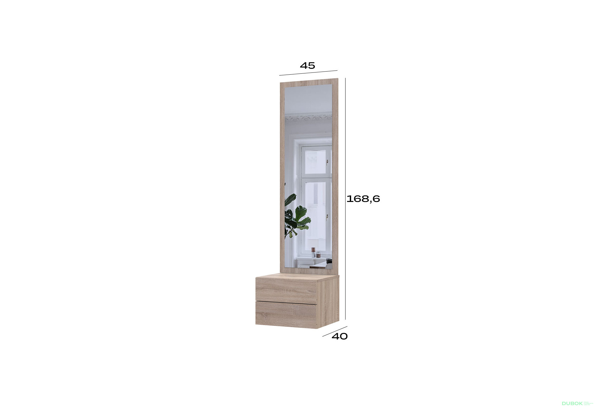 Skrinka so zrkadlom dub sonoma drevotrieska / zrkadlo 45x40x168,6 Sola - Fotografia 6 Fotografia 6 - Skrinka so zrkadlom dub sonoma drevotrieska / zrkadlo 45x40x168,6 Sola