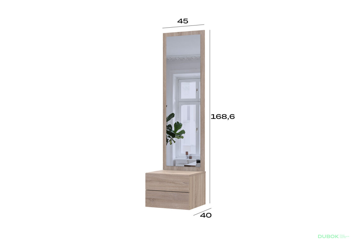 Skrinka so zrkadlom dub sonoma drevotrieska / zrkadlo 45x40x168,6 Sola - Fotografia 6 Fotografia 6 - Skrinka so zrkadlom dub sonoma drevotrieska / zrkadlo 45x40x168,6 Sola