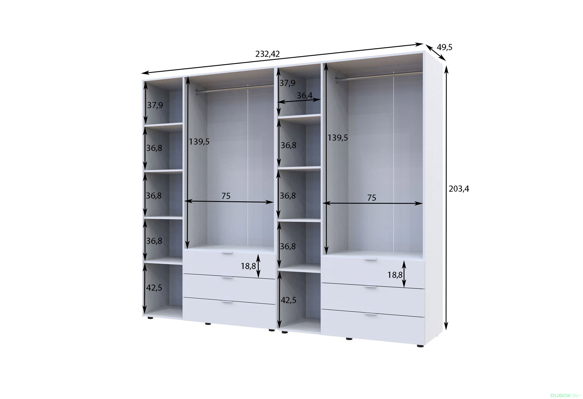 Skriňa šesťdverová Gelar 232.42 cm Kašmír - Fotografia 7 Fotografia 7 - Skriňa šesťdverová Gelar 232.42 cm Kašmír