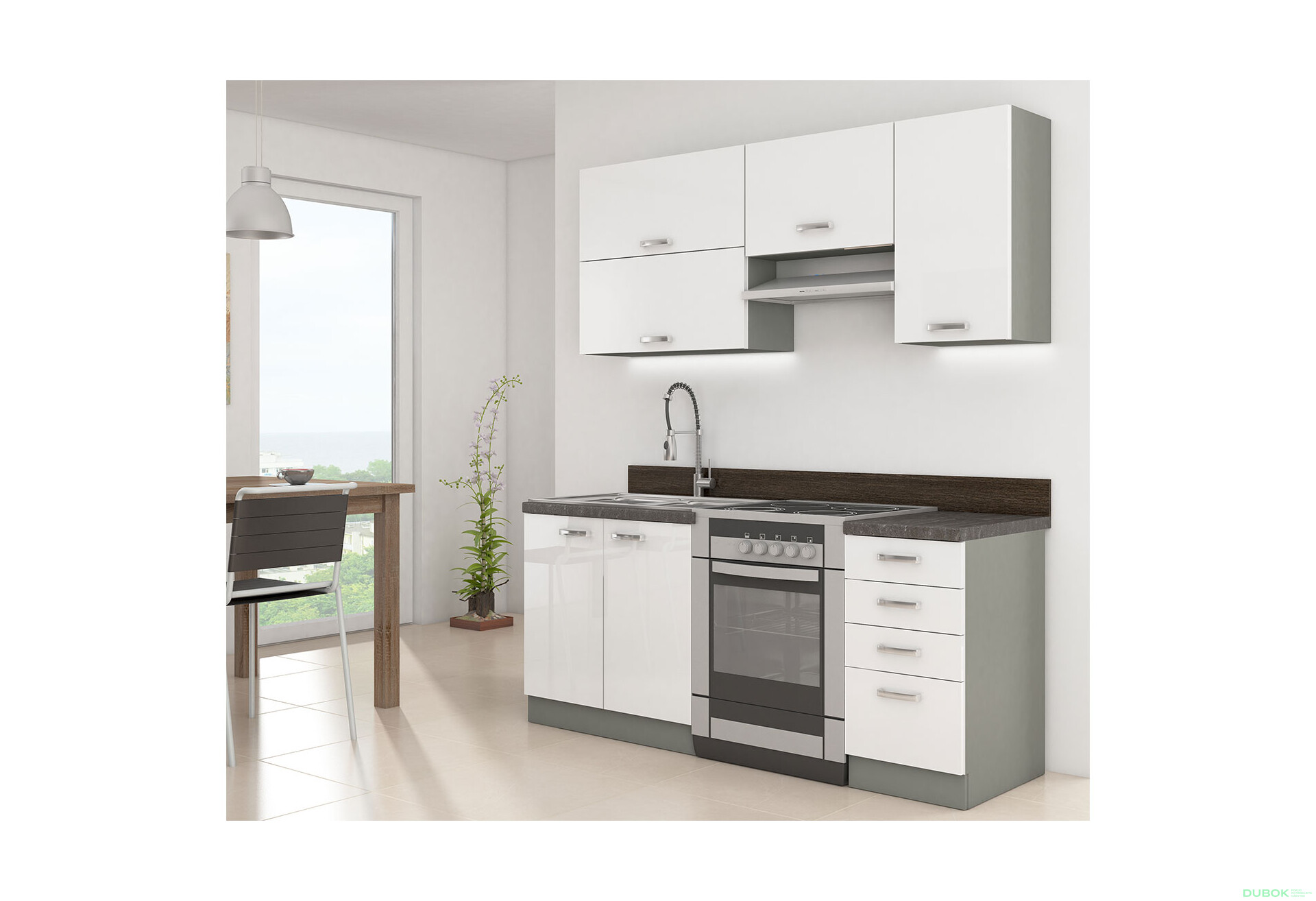 Fotografia 1 - Kuchynská zostava 1.8 m Bianca šedý platinový / biely lesk