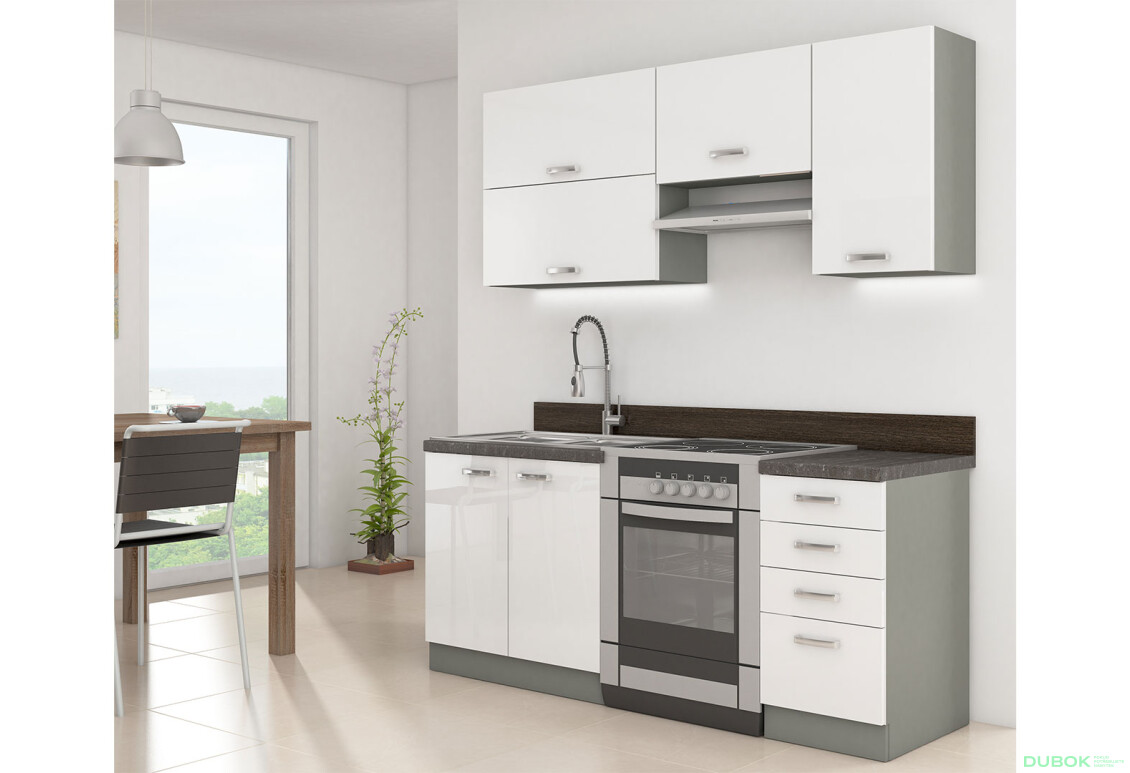 Kuchynská zostava 1.8 m Bianca šedý platinový / biely lesk