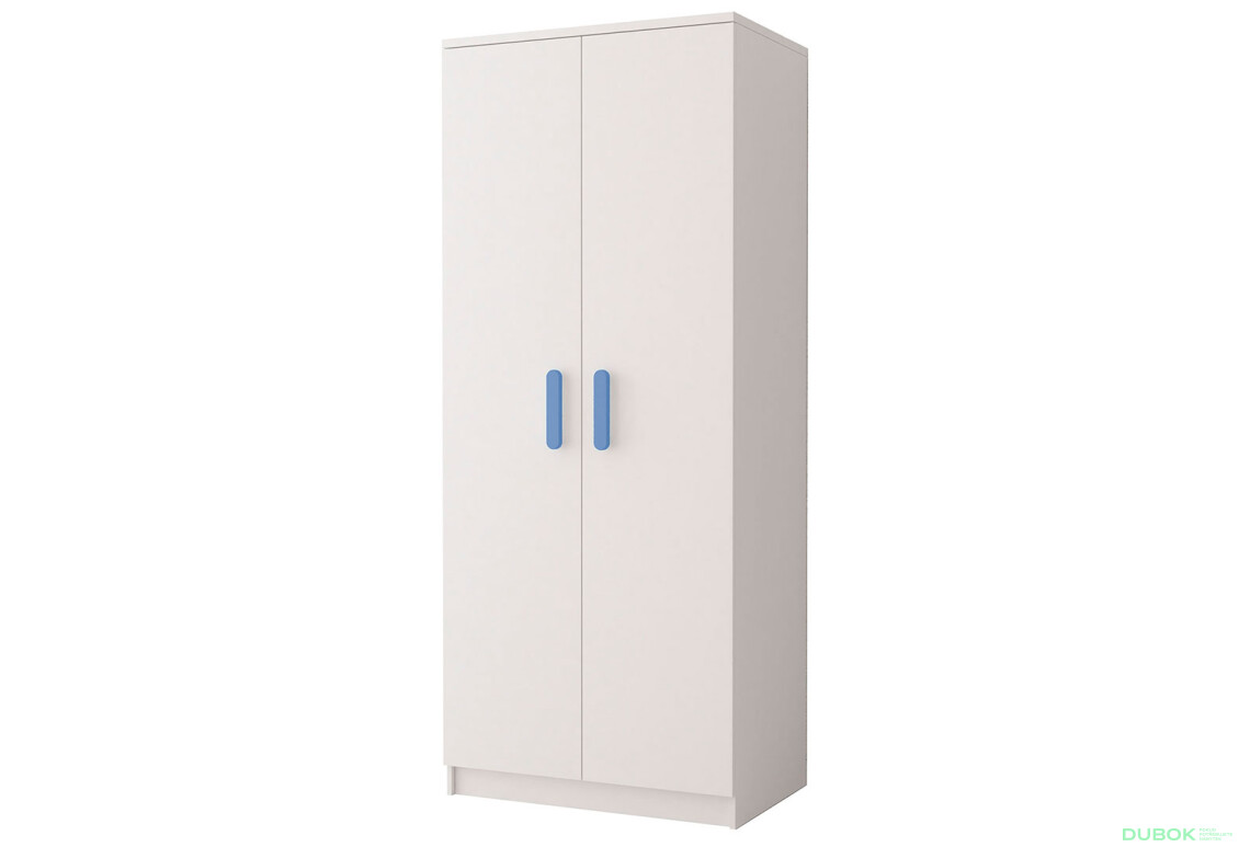 Skriňa 2D Šmyk biela, úchytky nebeský Idczak meble