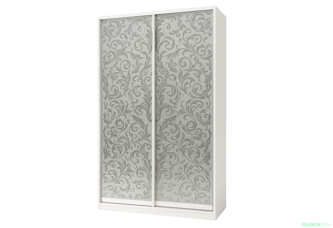 Skriňa Rim-Veneziano 2D 1,4 m biela s fasádami umelecké matovanie, dekor 725LR matné pozadie