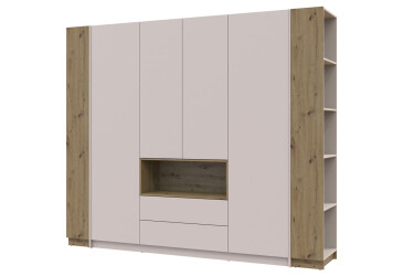 Skriňa Dale 4D + 2 Regál otvorený Kašmír/Dub artisan/Kašmír