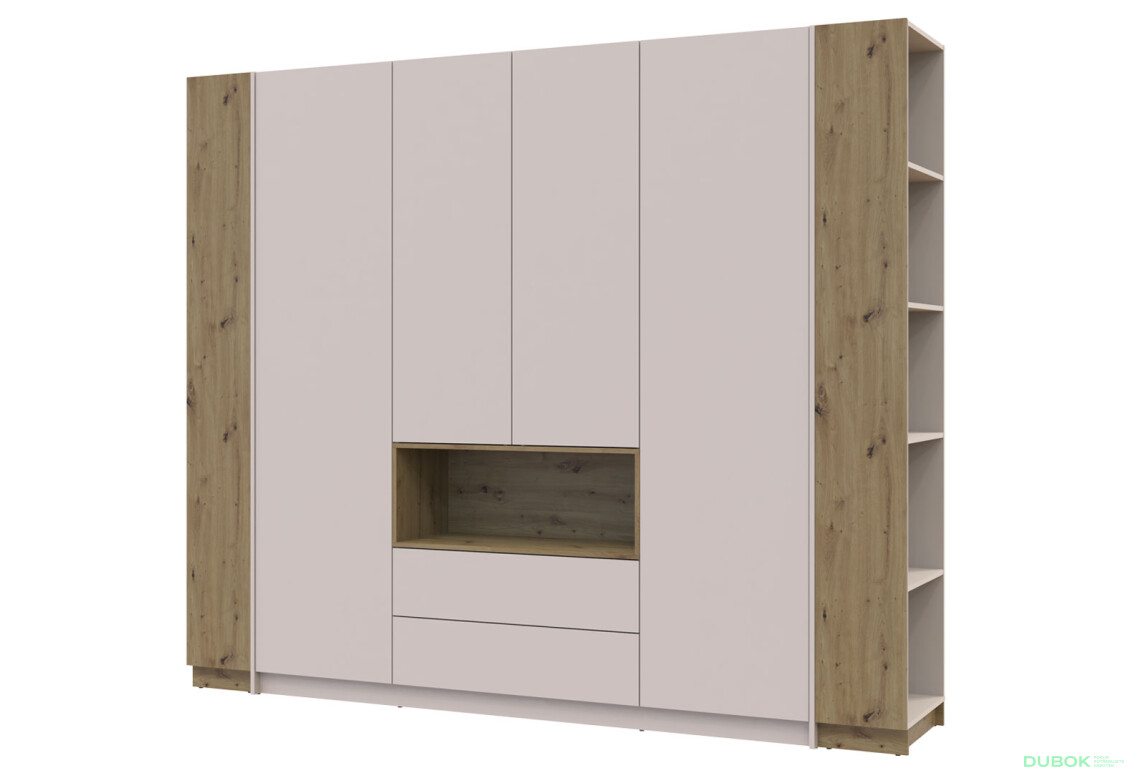 Skriňa Dale 4D + 2 Regál otvorený Kašmír/Dub artisan/Kašmír