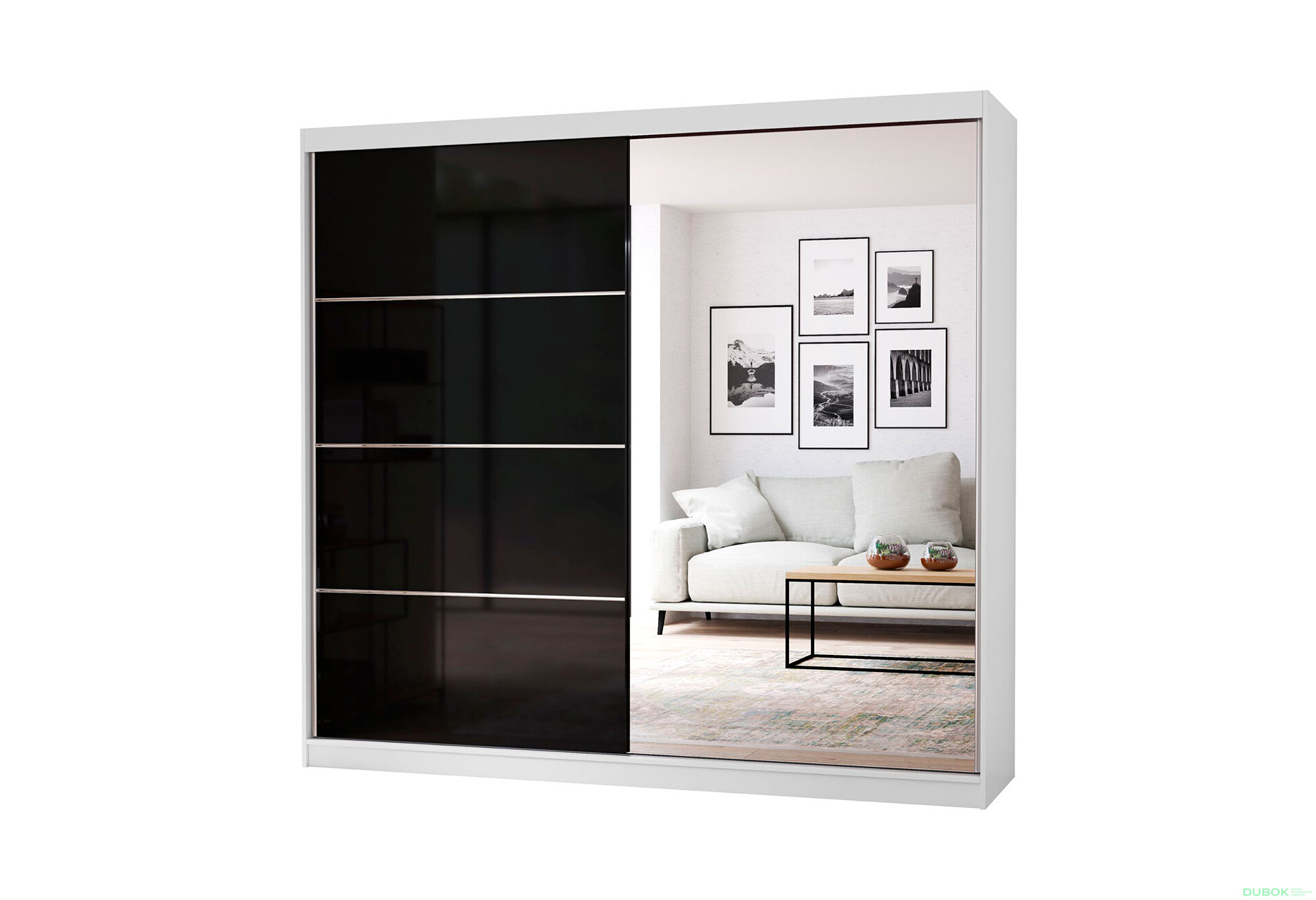 Fotografia 1 - Skriňa Multi 31, 233 biela + fasáda čierny lesk + zrkadlo