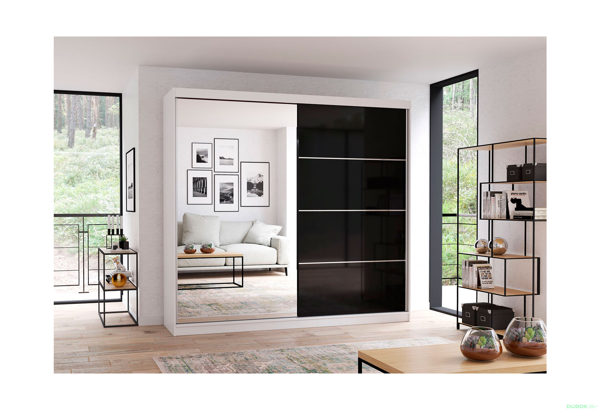 Fotografia 2 - Skriňa Multi 31, 233 biela + fasáda čierny lesk + zrkadlo