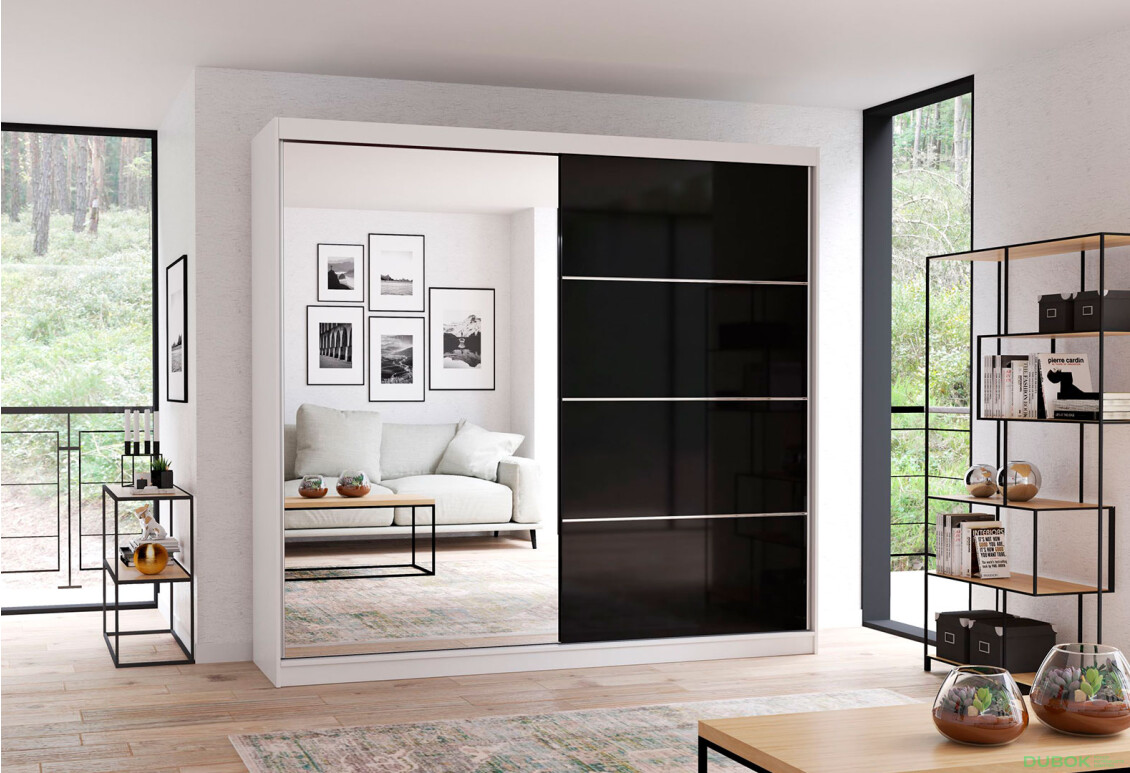 Fotografia 2 - Skriňa Multi 31, 233 biela + fasáda čierny lesk + zrkadlo