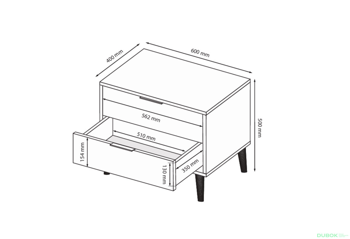 Fotografia 7 - Nočný stolík 2šx lesklá biela / dub cremona Olívia