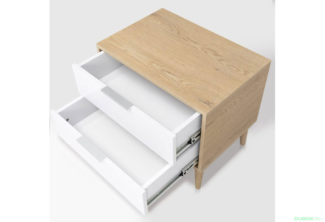 Fotografia 5 - Nočný stolík 2šx lesklá biela / dub cremona Olívia