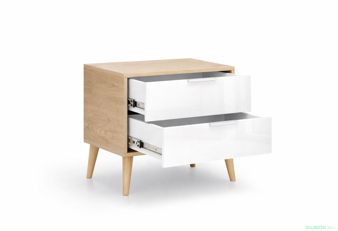 Fotografia 4 - Nočný stolík 2šx lesklá biela / dub cremona Olívia