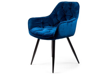 Stolička Cherry Velvet tmavo modrá Bluvel 86, matná čierna kov