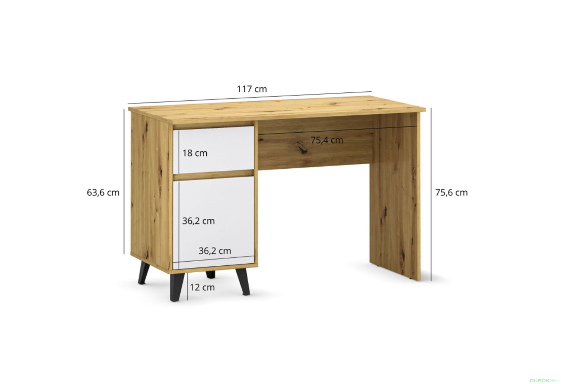 Fotografia 6 - Písací stôl Borg 1d1s/120 dub artisan / biely