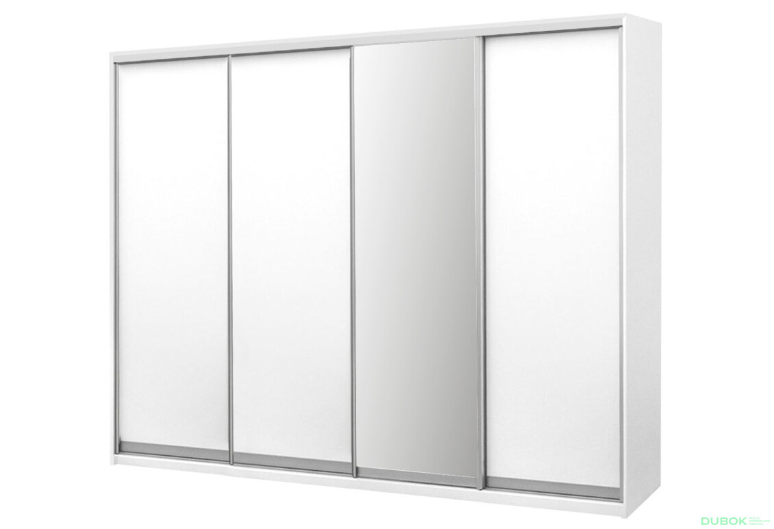Skriňa s posuvnými dverami Komforto 3 DTD + 1 zrkadlo 270x240x60 cm Biela