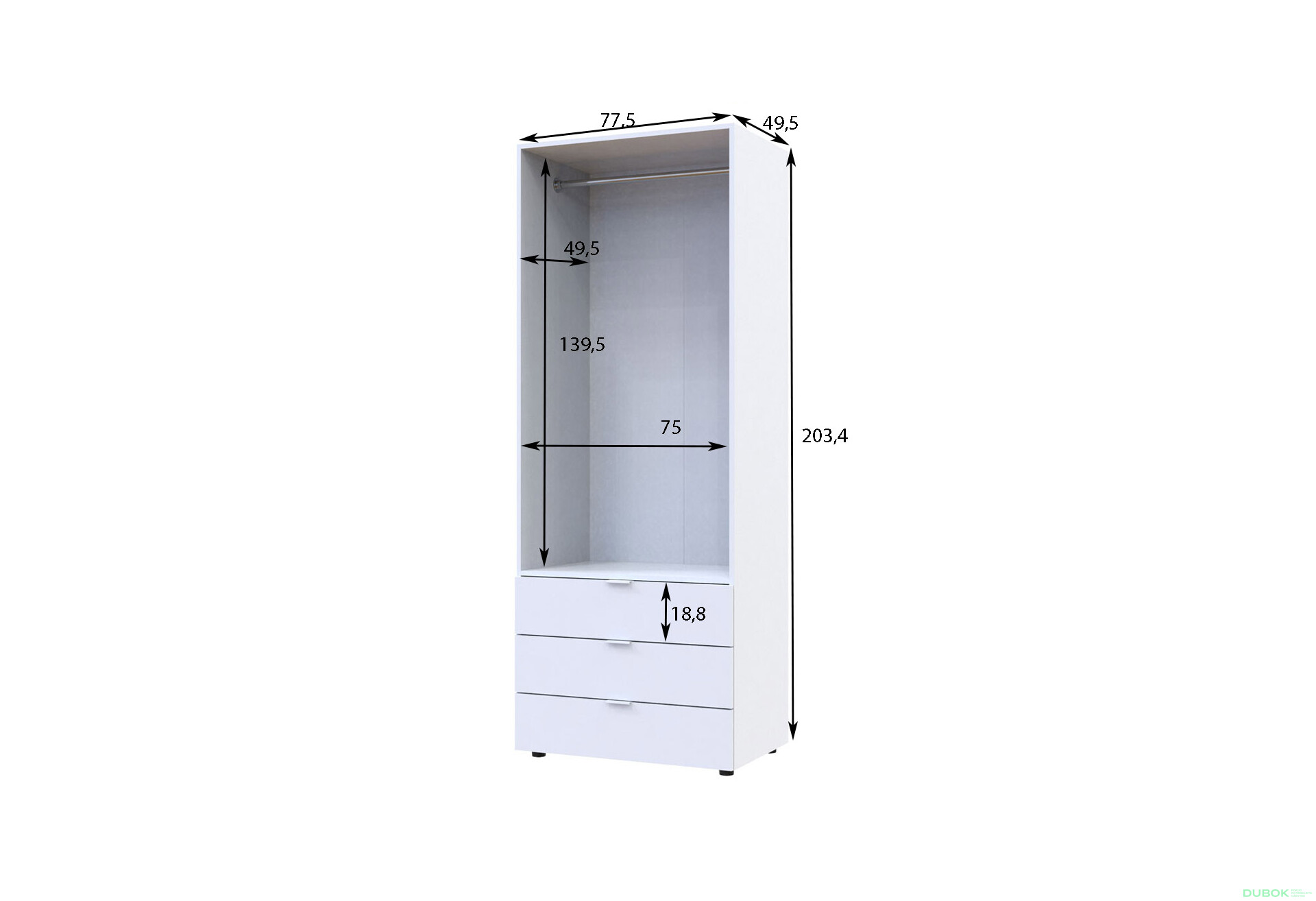 Skriňa dvojdverová Gelar 77.5 cm Biela - Fotografia 7 Fotografia 7 - Skriňa dvojdverová Gelar 77.5 cm Biela