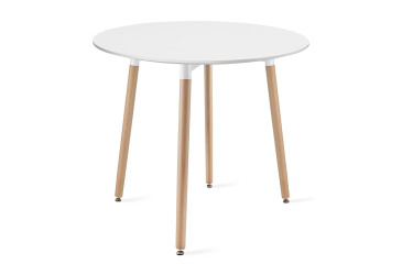 Stół KAMI Okrągły 80cm - biały / naturalne nogi