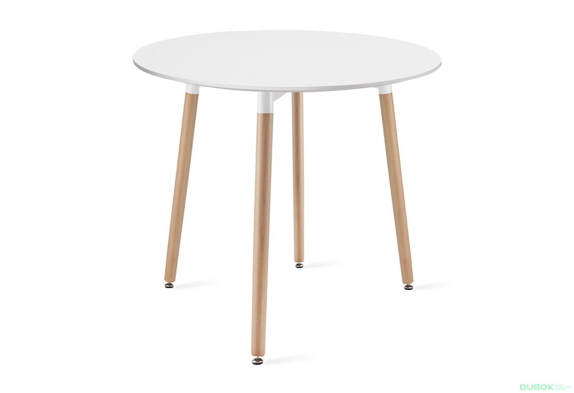 Stół KAMI Okrągły 80cm - biały / naturalne nogi