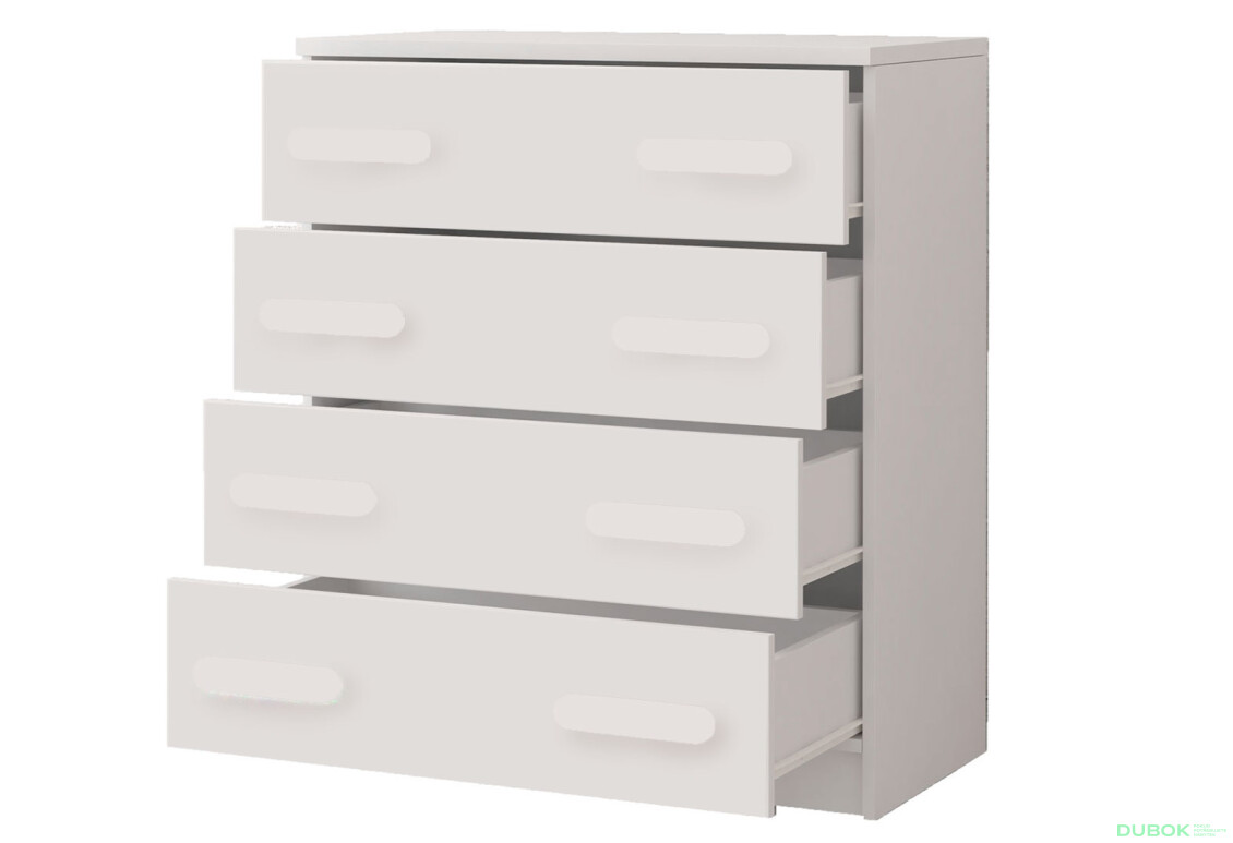 Fotografia 2 - Komoda 4S Šmyk biela, úchytky biely Idczak meble