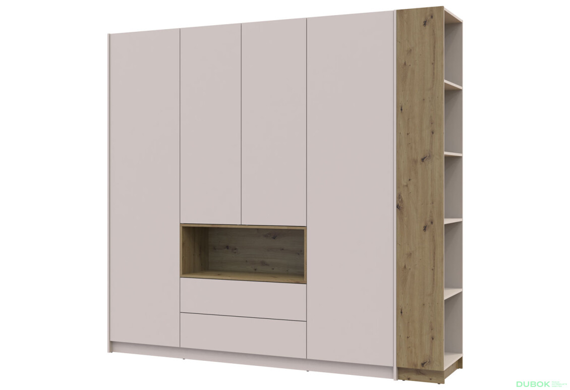 Skriňa Dale 4D + Regál otvorený Kašmír/Dub artisan/Kašmír