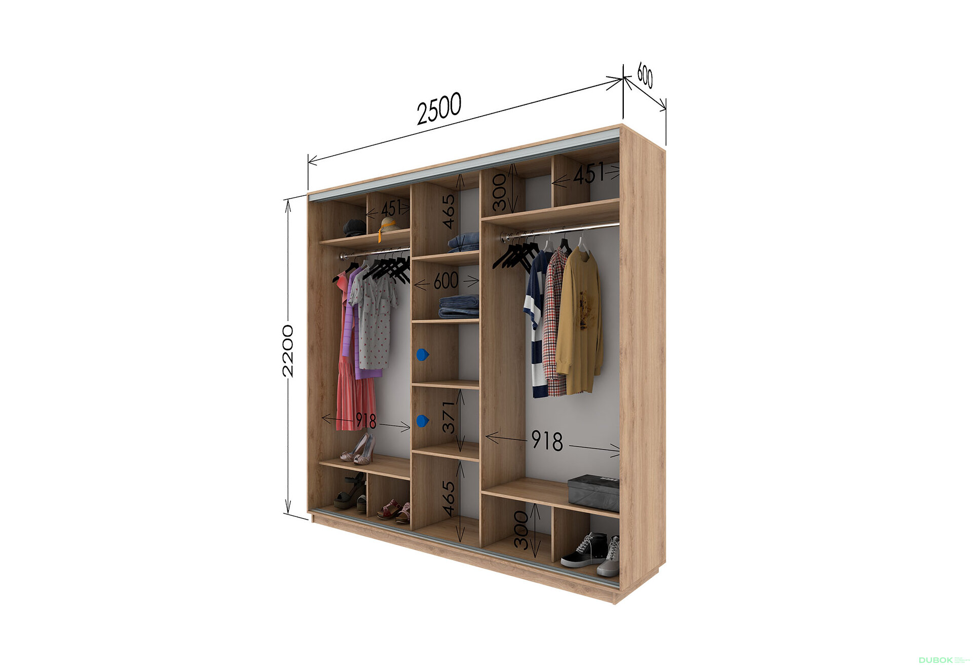 Fotografia 2 - Skriňa s posuvnými dverami 2200x2500x600 3DTD Dub Sonoma, profil strieborný