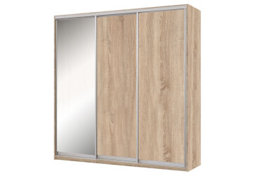 Skriňa 3D 1800x600x2400, 2 DTD + 1 zrkadlo, Svetlý dub sonoma