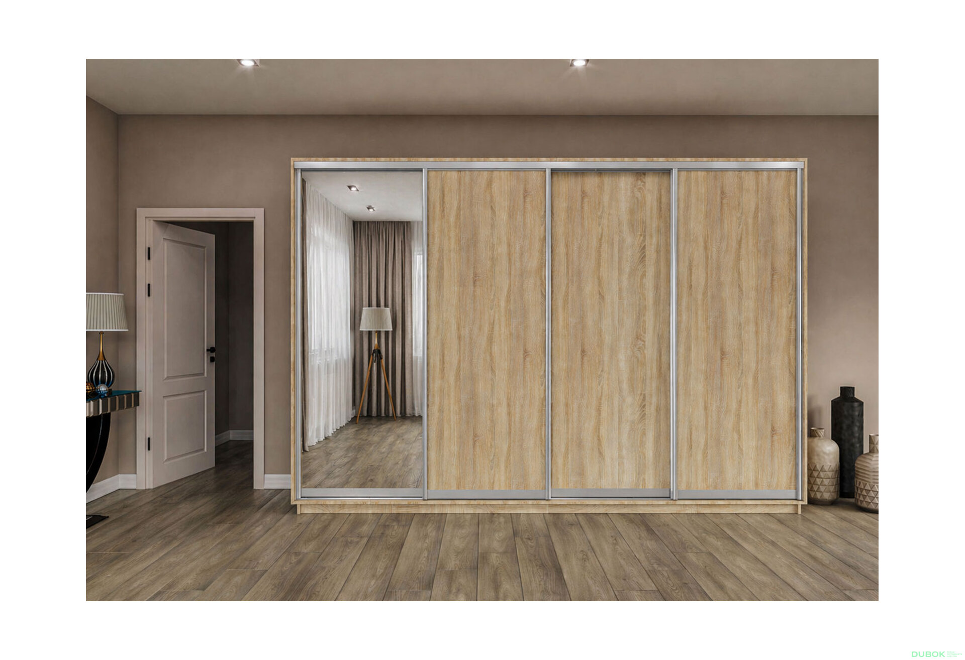 Fotografia 3 - Skriňa s posuvnými dverami 2200x3000x600 3DTD 1 zrkadlo dub sonoma, profil strieborný