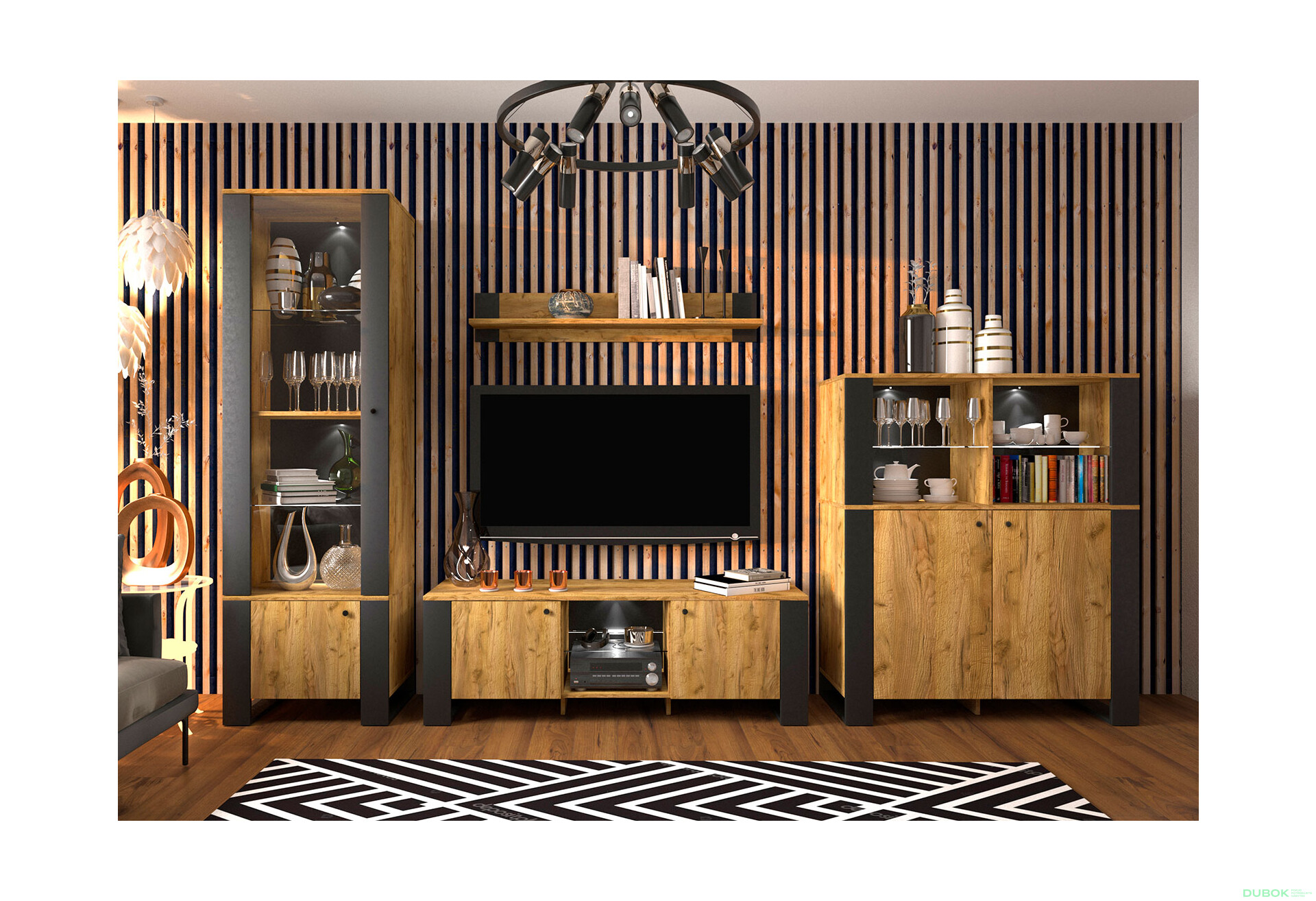 Obývacia zostava 3.1 m dub craft zlatý Wood - Fotografia 1 Fotografia 1 - Obývacia zostava 3.1 m dub craft zlatý Wood