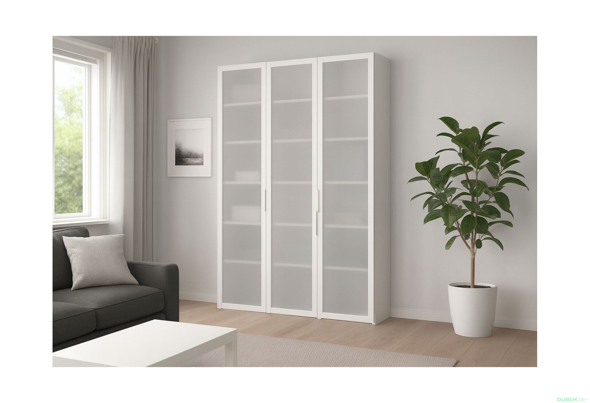 Fotografia 2 - Skriňa Neapol 3D 150 s vitrínou, saténová, bílá