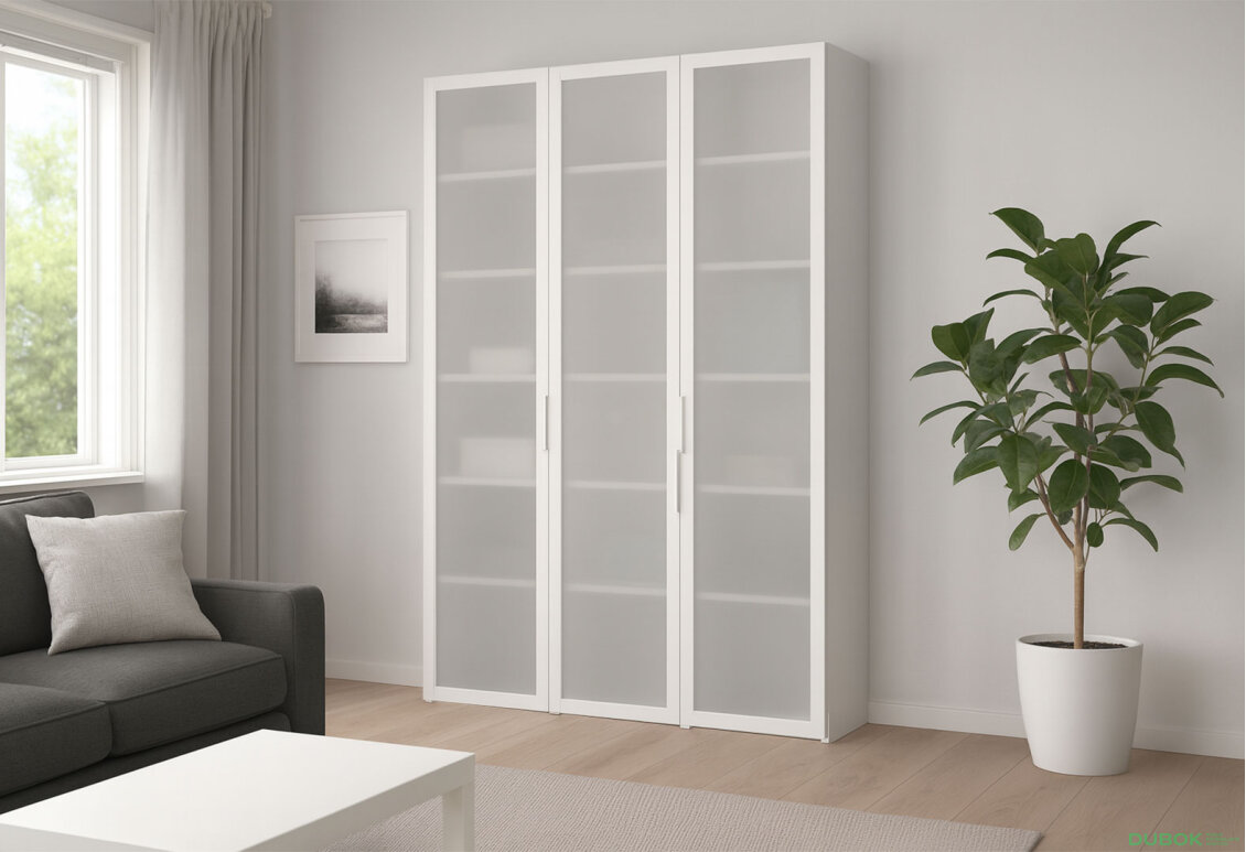 Fotografia 2 - Skriňa Neapol 3D 150 s vitrínou, saténová, bílá