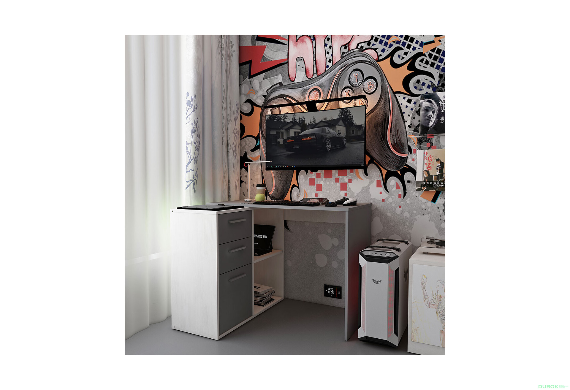 Fotografia 7 - Písací stôl T8 biele drevo / grafit 100x83x75