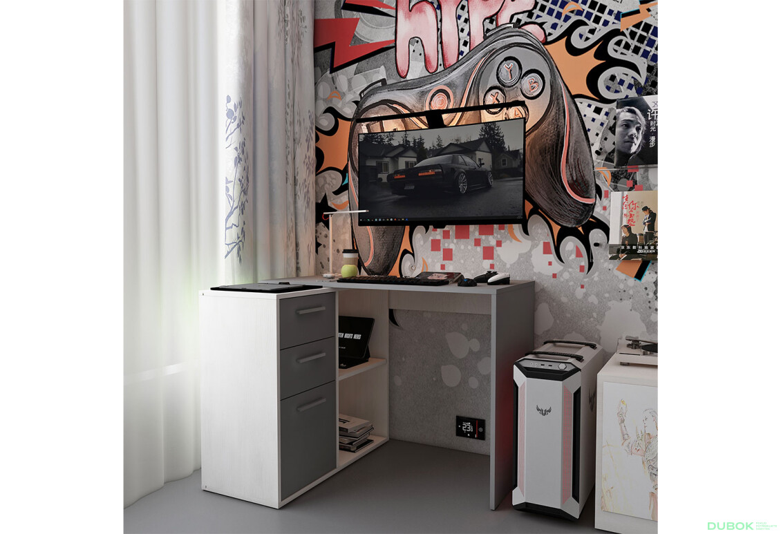 Fotografia 7 - Písací stôl T8 biele drevo / grafit 100x83x75
