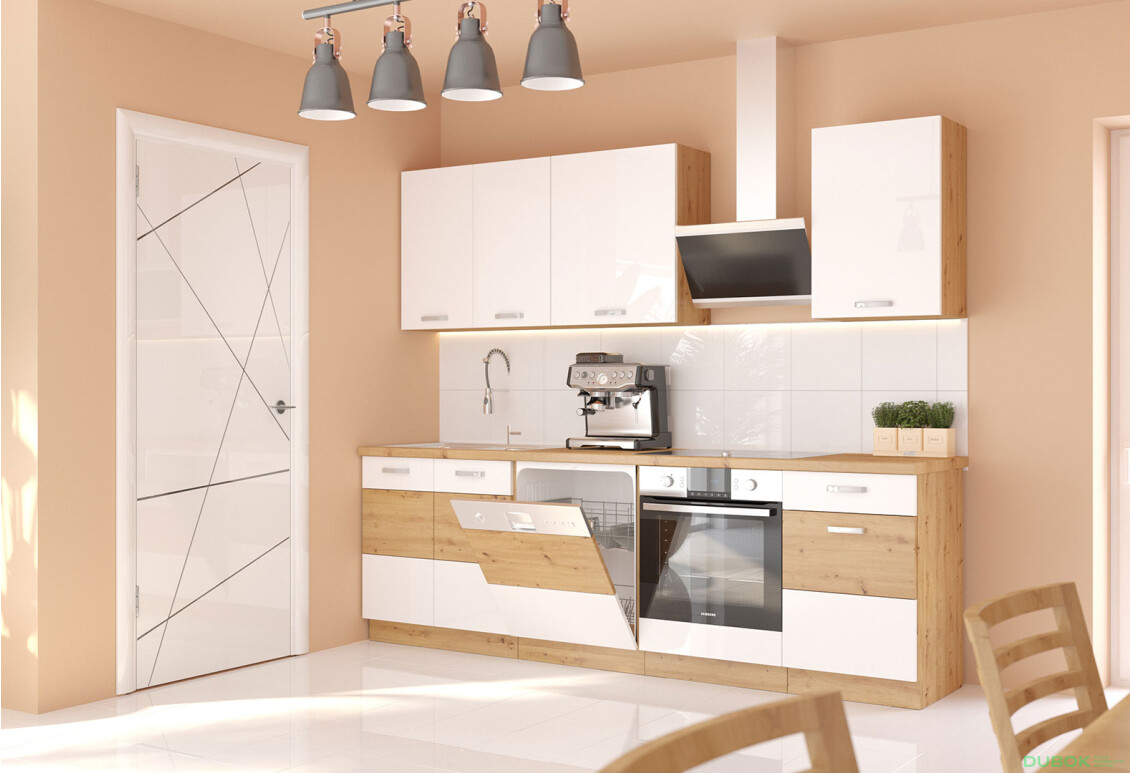 Kuchynská zostava 2.5 m Artisan / biely lesk