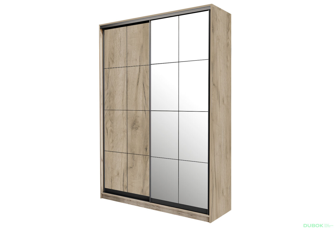 Skriňa s posuvnými dverami DTD + zrkadlo 120x240x60 cm Loft Lines BL Dub kraft sivý