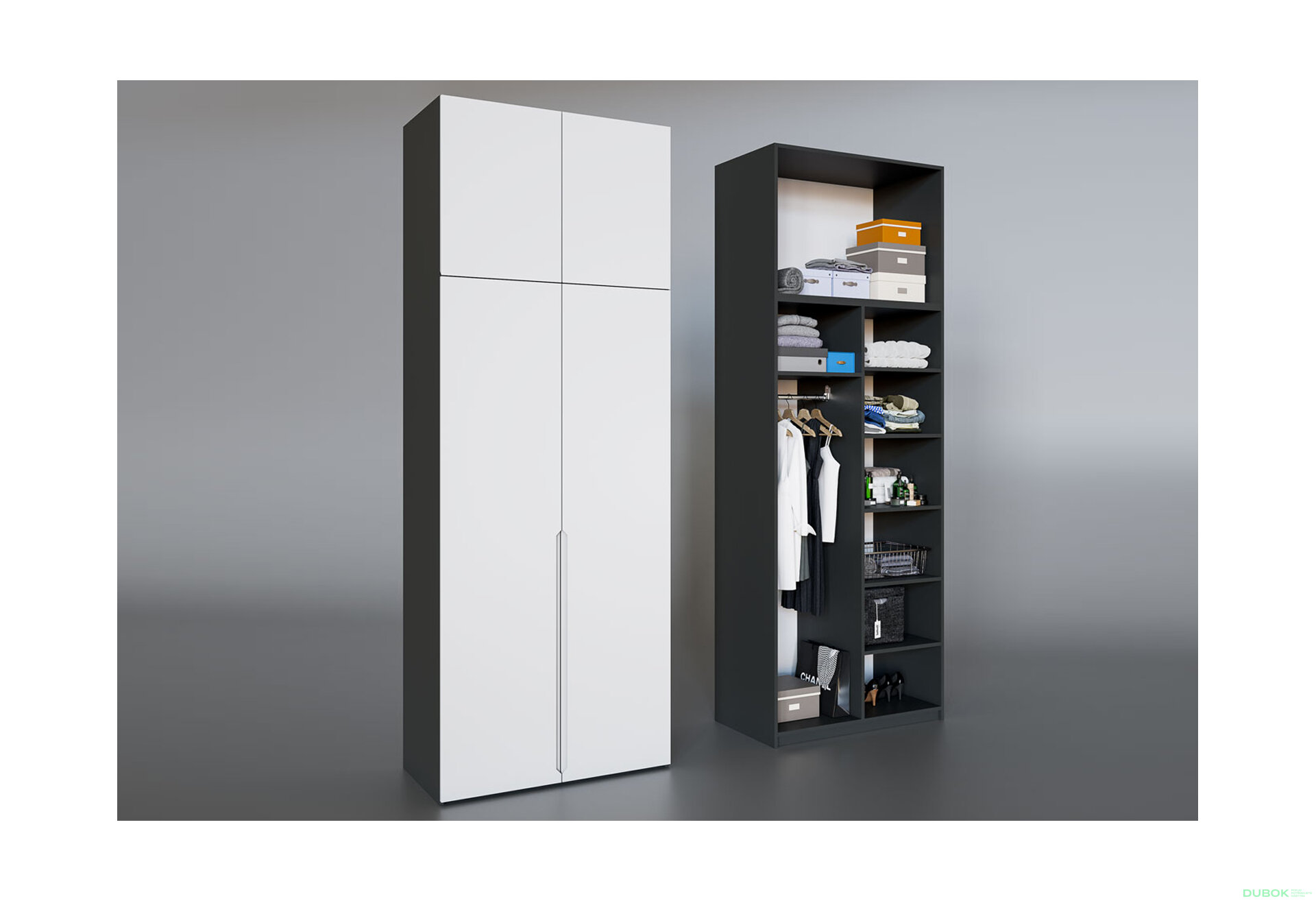 Fotografia 3 - Skriňa Neapol 2D 100 s nadstavcom, antracit / biela