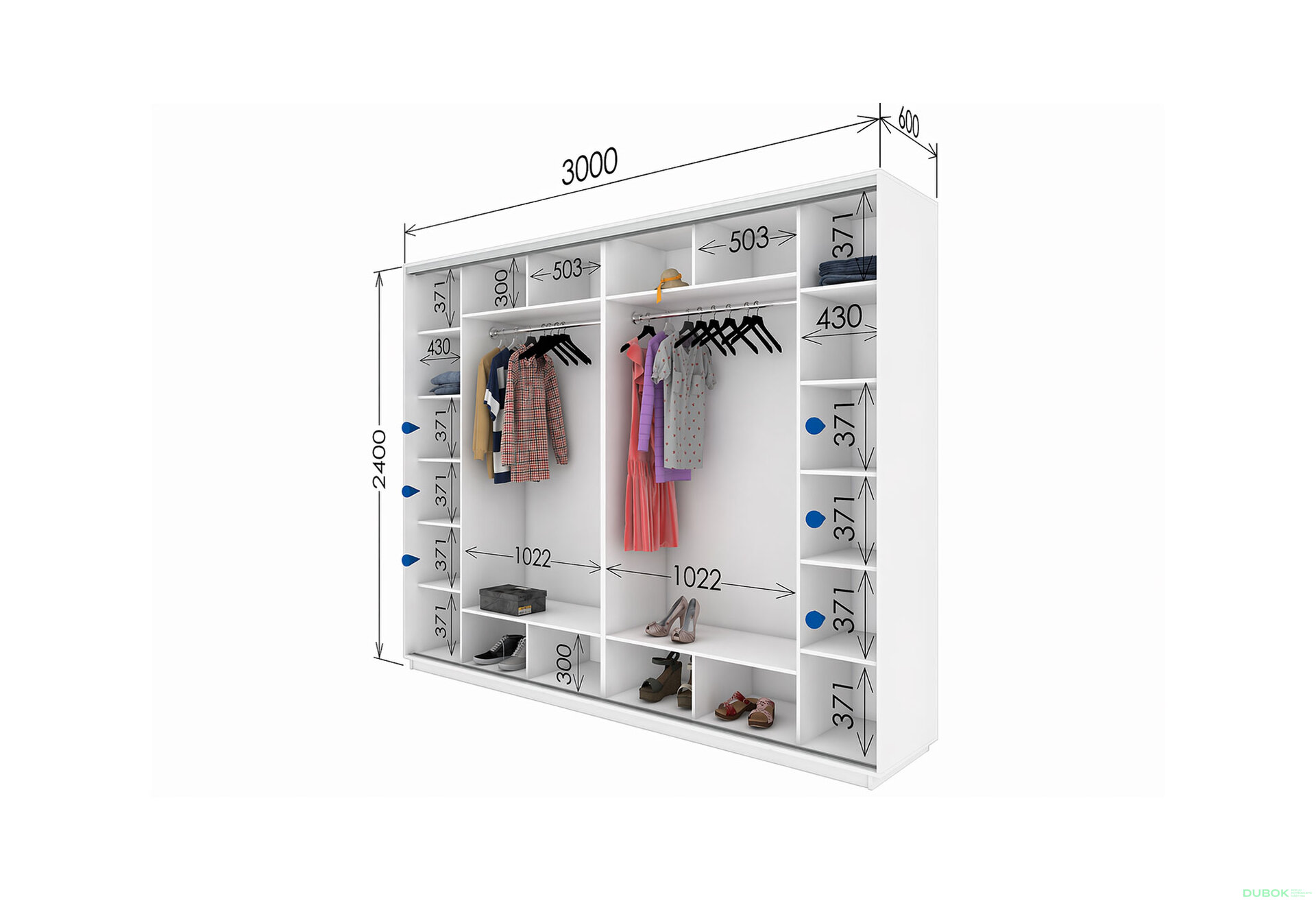 Fotografia 3 - Skriňa s posuvnými dverami 2400x3000x600 4DTD nymphaea alba, profil strieborný