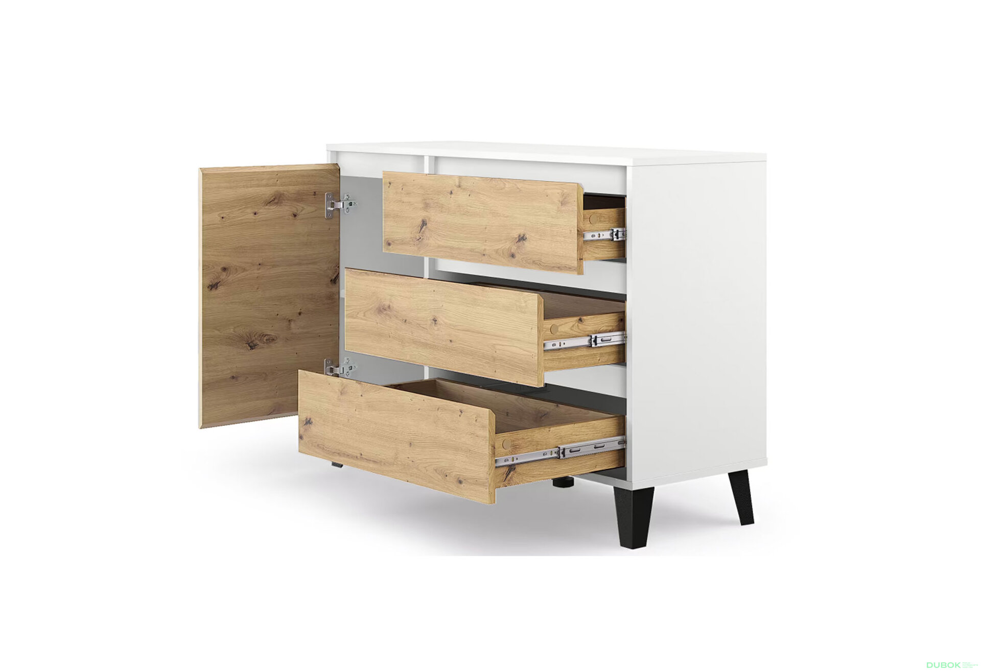 Fotografia 4 - Komoda Borg 1d3s biela / dub artisan